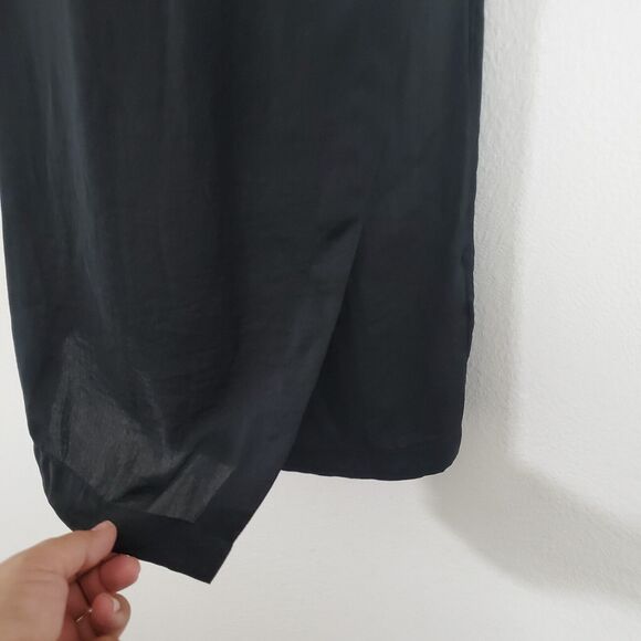 Avec Les Filles Dress Womens XS Black Ruffles Faux Wrap Mini Satin - Picture 6 of 12